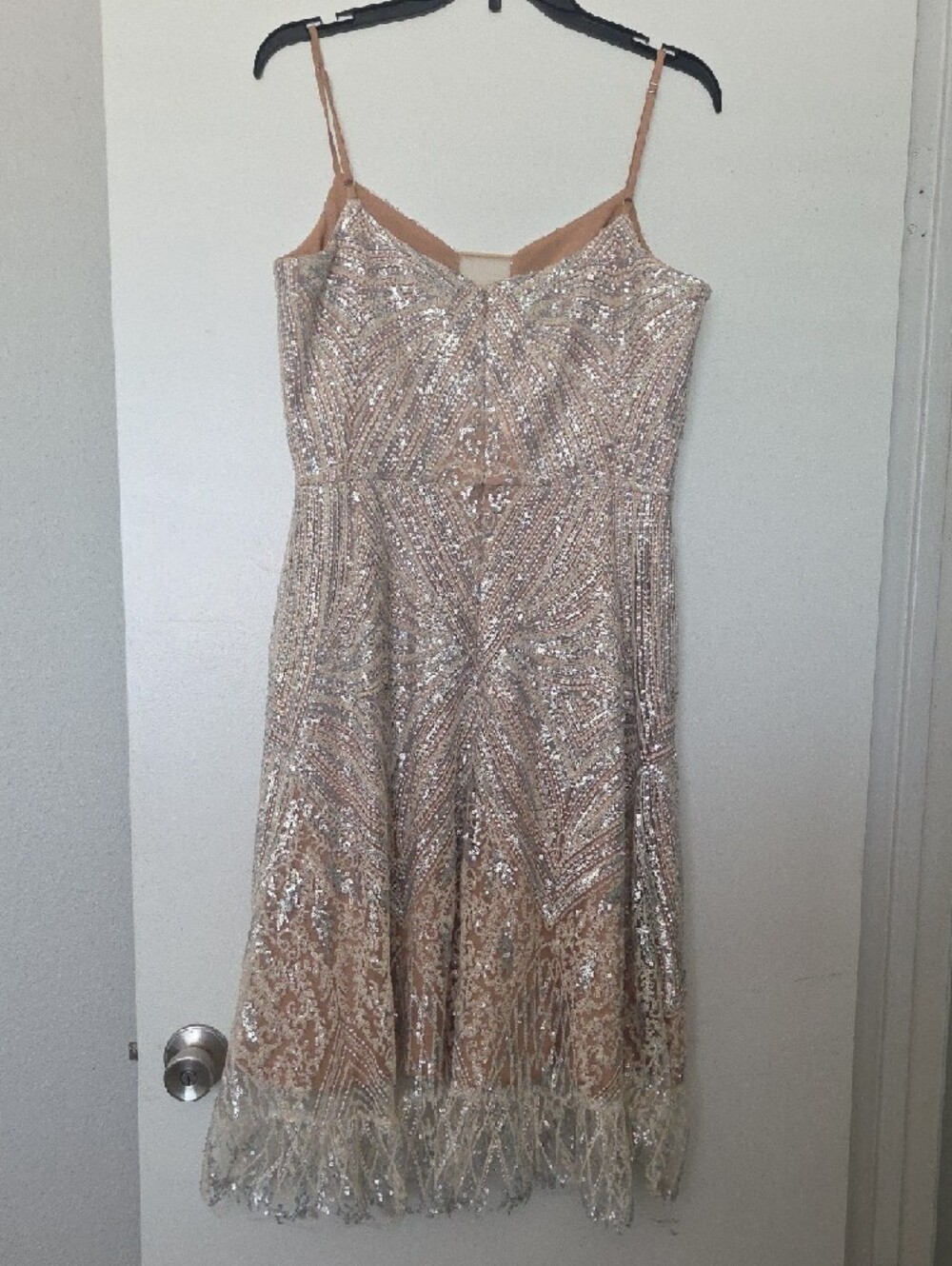 Dress the Population Nude And Silver Sequin Midi Dress - Picture 3 of 4